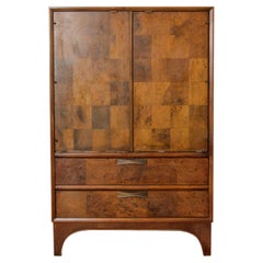 Mid-Century Modern Burled Walnut Dresser 4 Drawers + Shelves