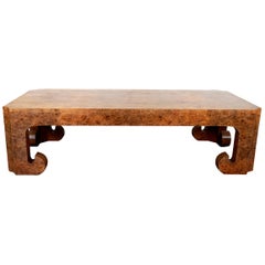 Mid-Century Modern Burled Wood Coffee Table in the Style of Milo Baughman