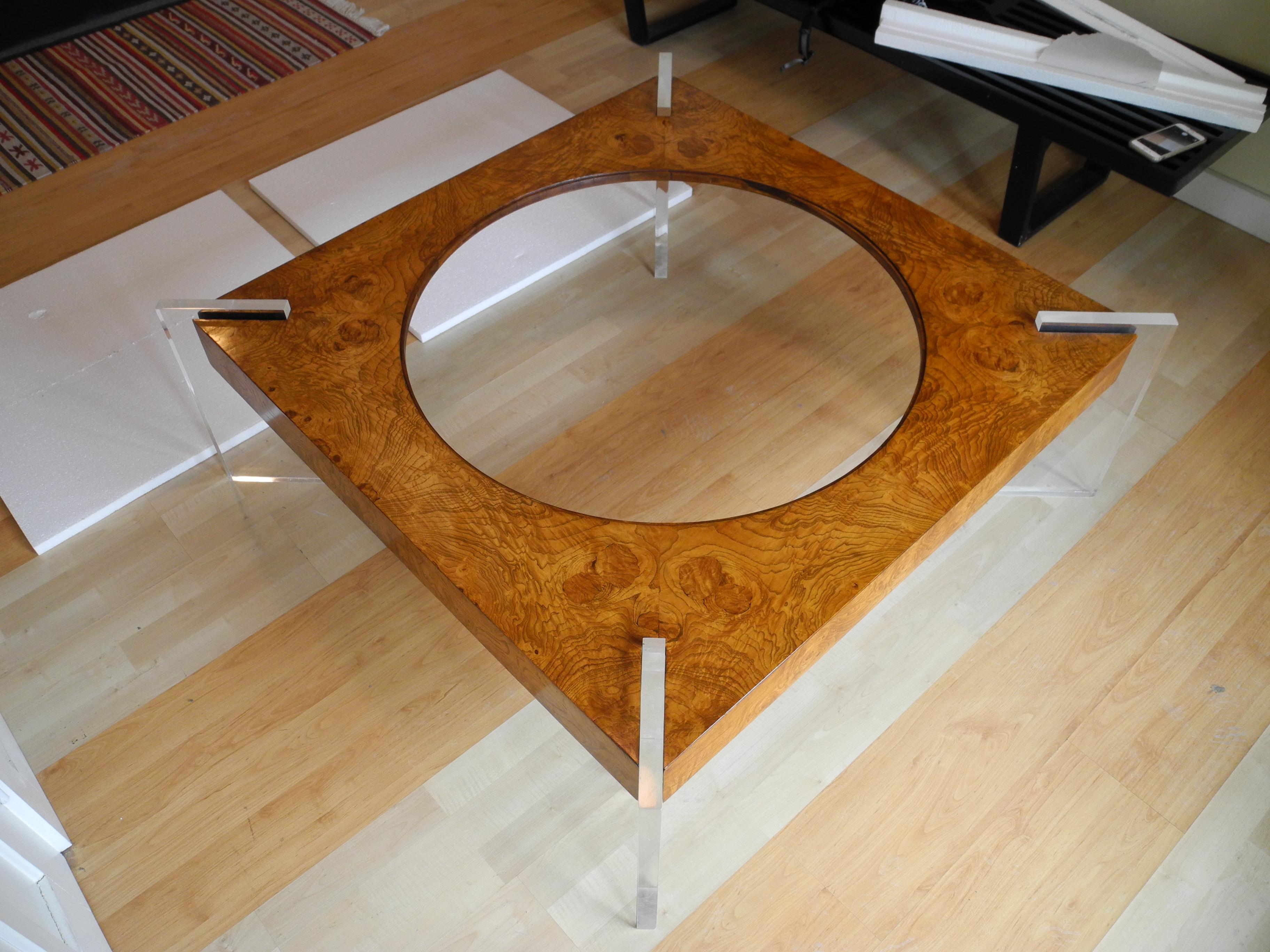 American Mid-Century Modern Burled Wood Large Coffee Table by Vladimir Kagan For Sale