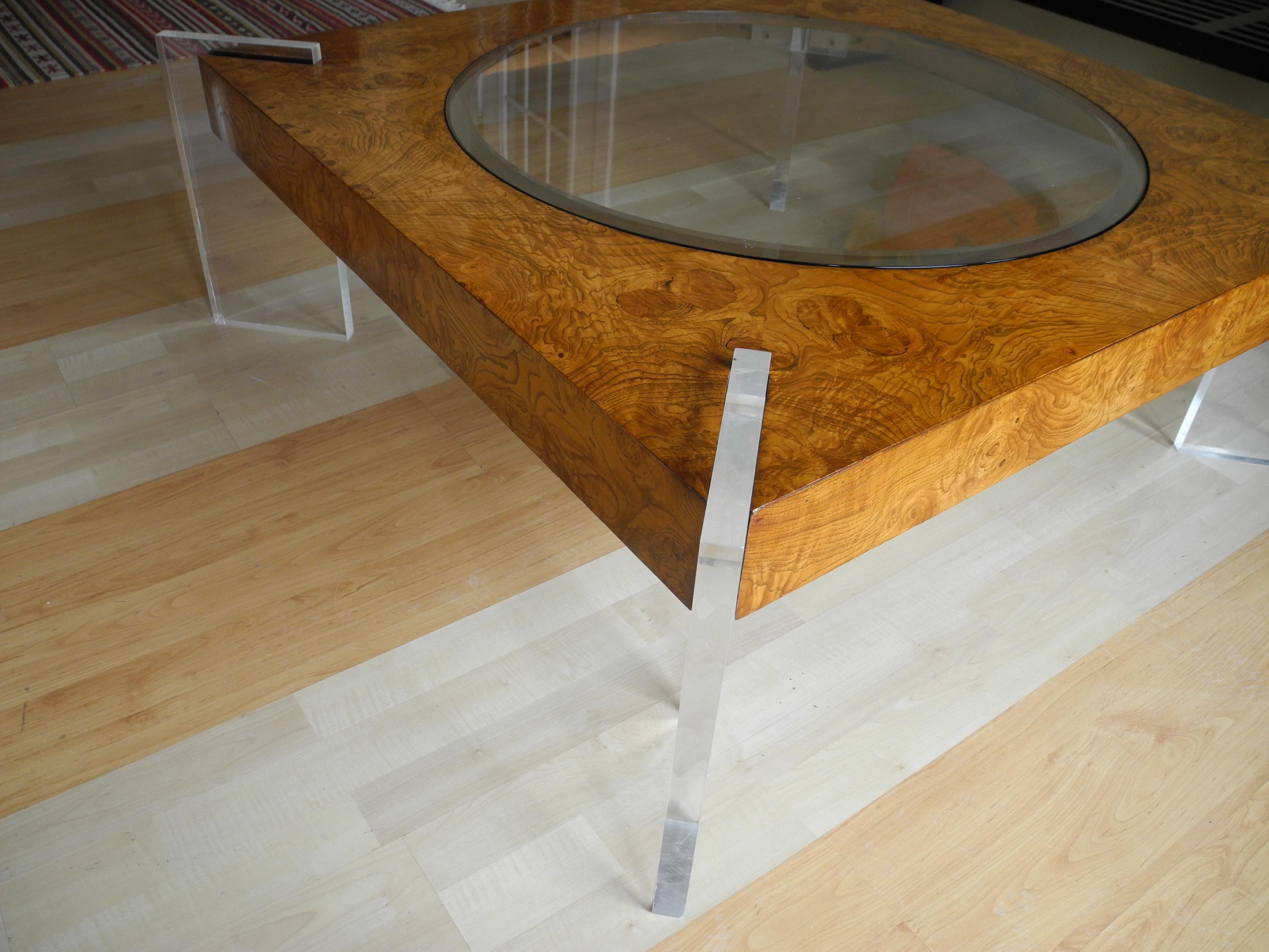 20th Century Mid-Century Modern Burled Wood Large Coffee Table by Vladimir Kagan For Sale