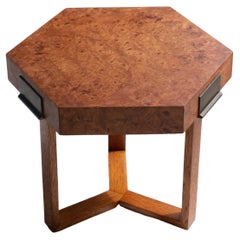 Mid-Century Modern Burlwood and Brass Hexagon Side Table, Milo Baughman