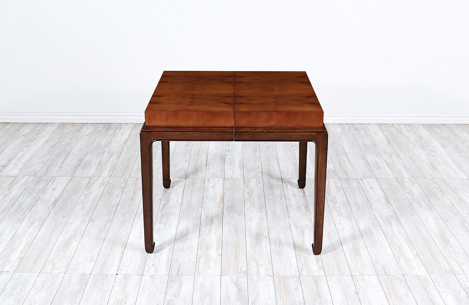 American Mid-Century Modern Burlwood Expanding Butterfly Dining Table by Henredon