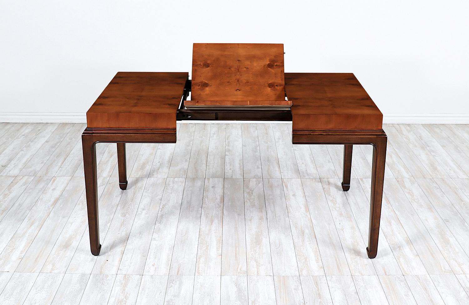 Mid-Century Modern Burlwood Expanding Butterfly Dining Table by Henredon In Excellent Condition In Los Angeles, CA