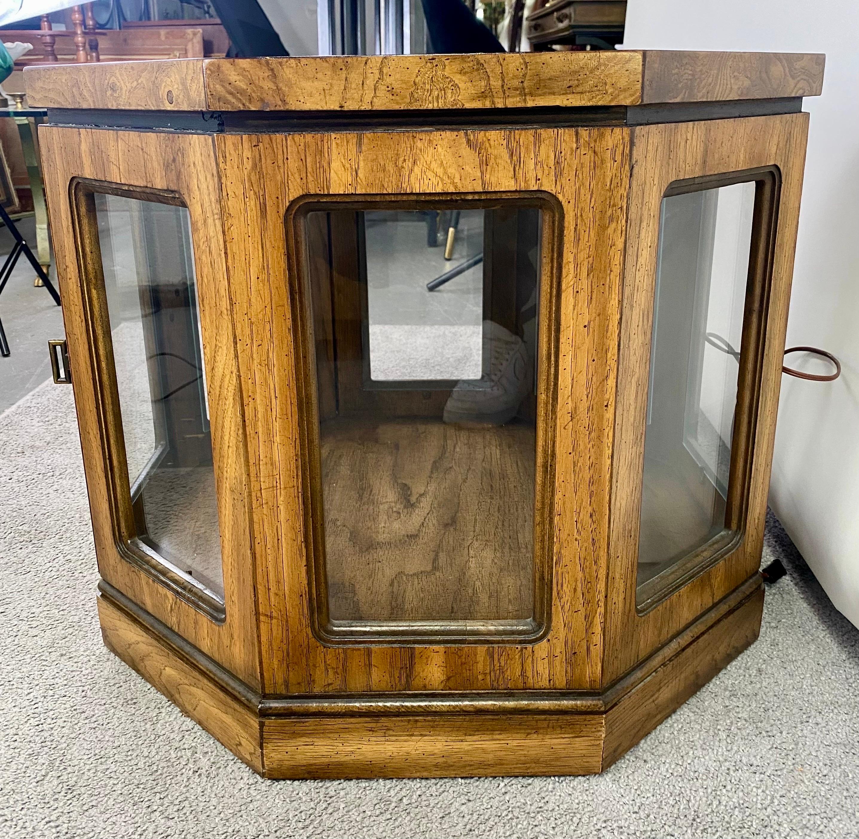 Mid-Century Modern Burlwood Hexagon Display Side or End Table, a Pair For Sale 7