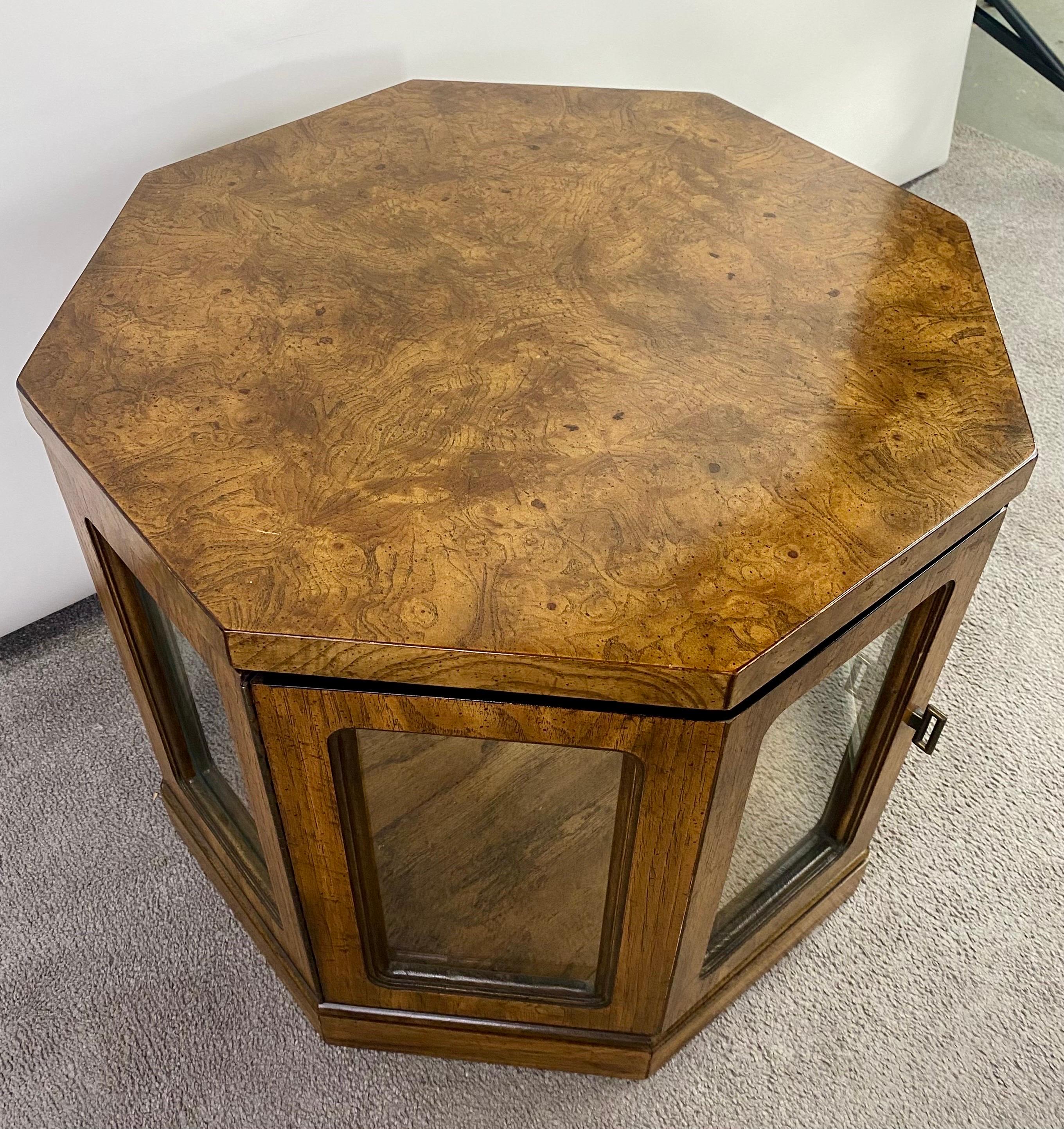 Mid-Century Modern Burlwood Hexagon Display Side or End Table, a Pair For Sale 9