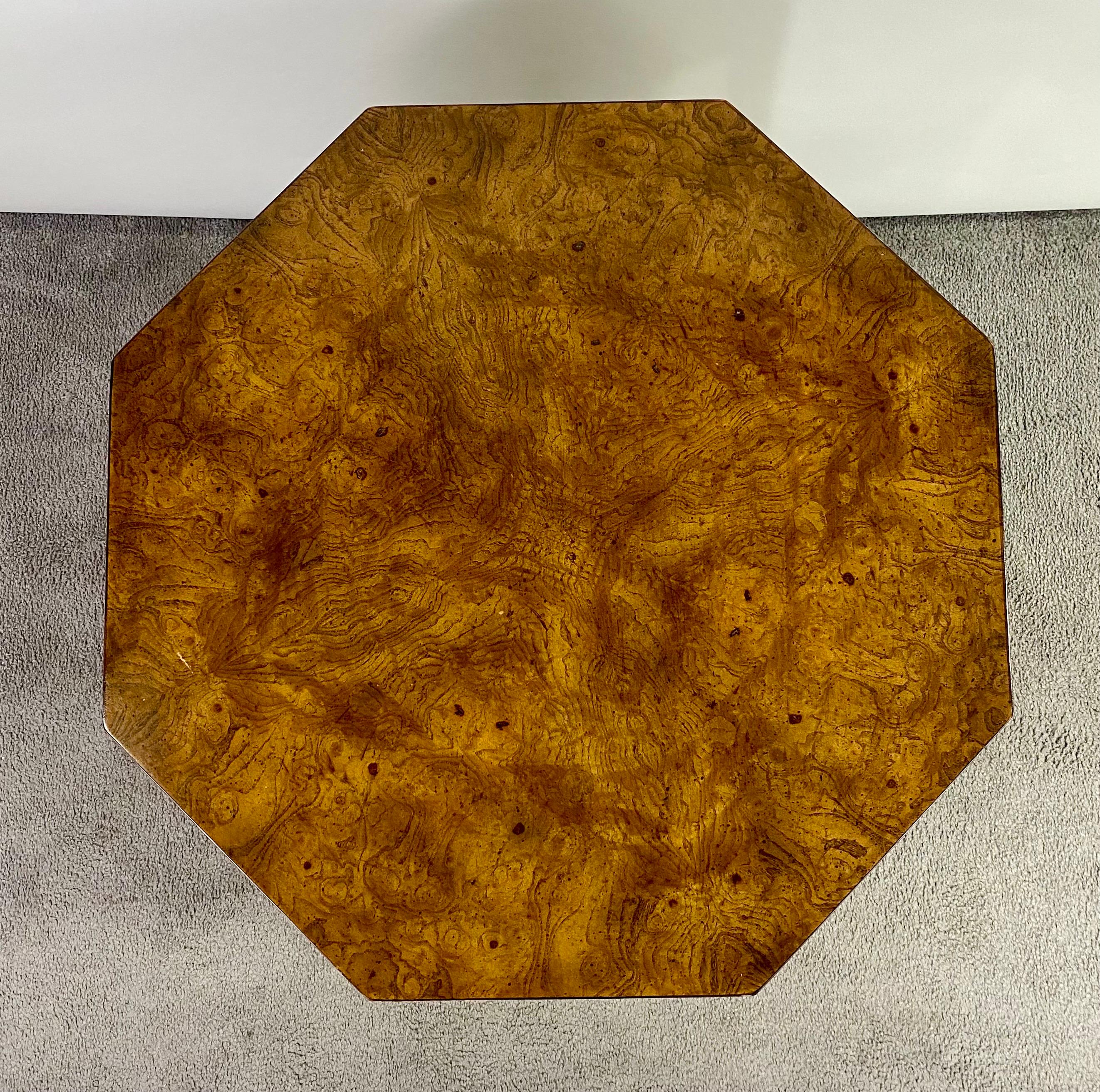 20th Century Mid-Century Modern Burlwood Hexagon Display Side or End Table, a Pair For Sale