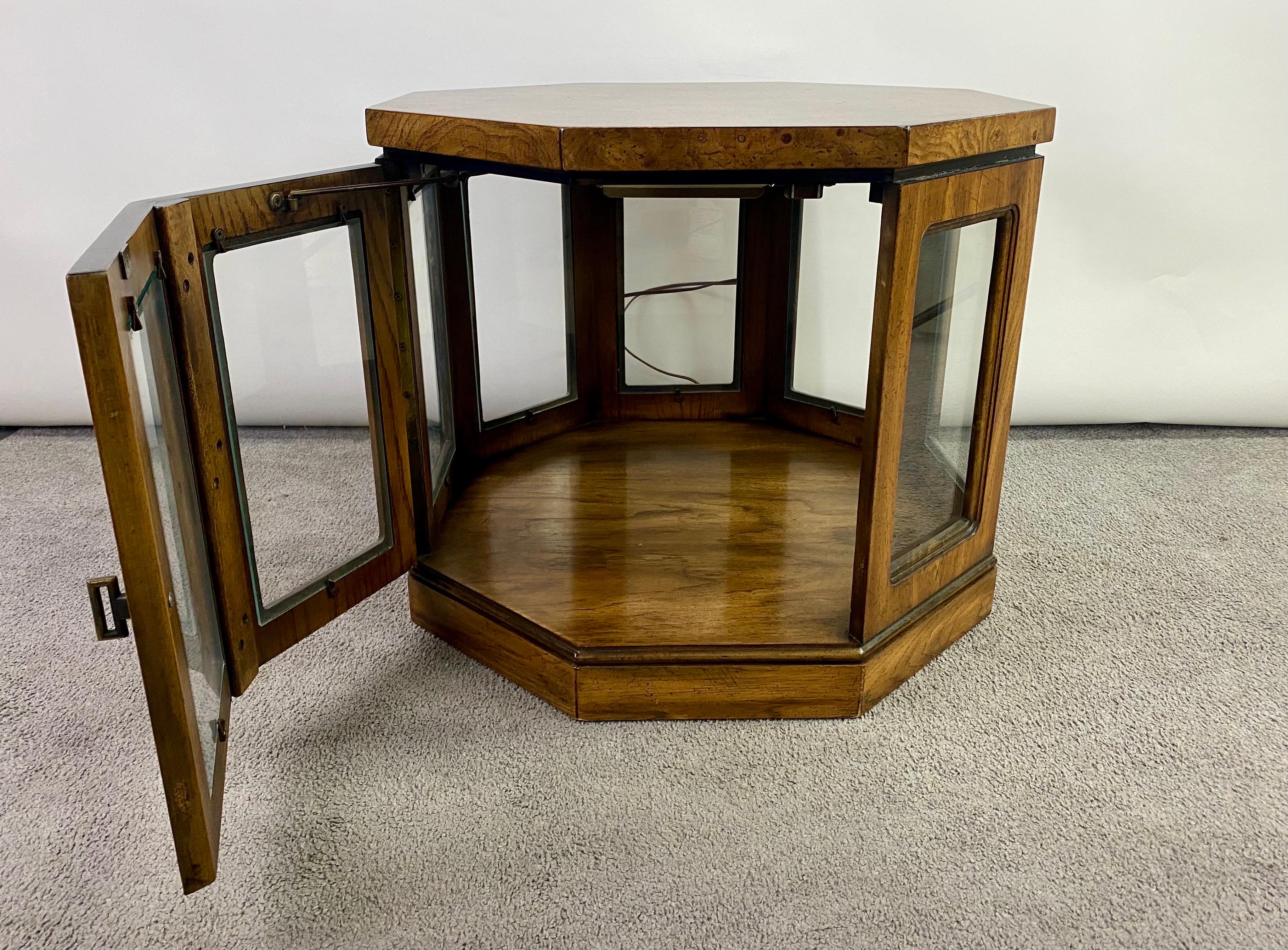 Mid-Century Modern Burlwood Hexagon Display Side or End Table, a Pair For Sale 2