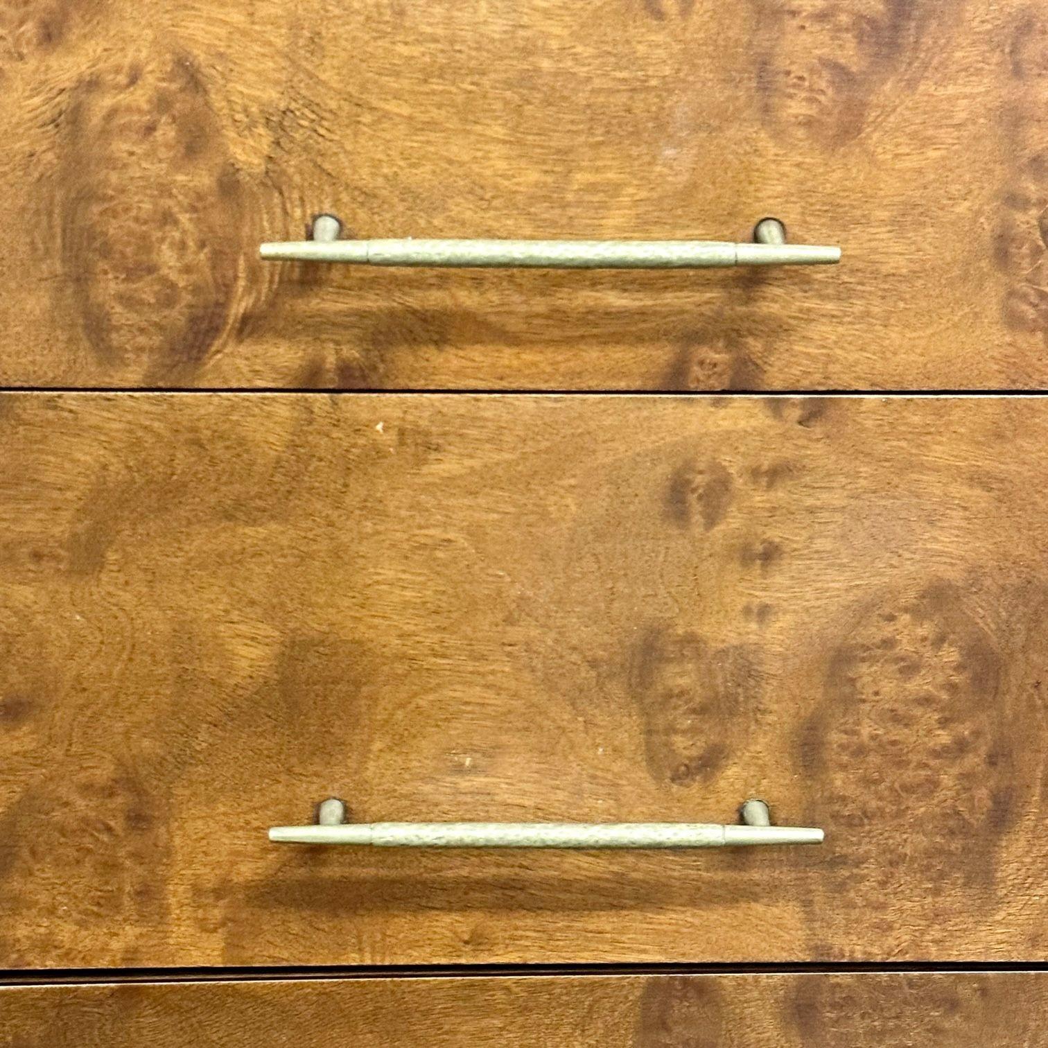 Mid-Century Modern Burlwood Hi-Boy Dresser / Wardrobe Cabinet, Brass Accent For Sale 11