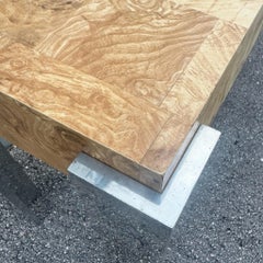 Tavolo consolle moderno di metà secolo in laminato Burlwood e cromo