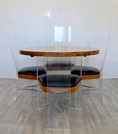 Mid-Century Modern Burlwood Lucite Dinette Set 4 Side Chairs and Table