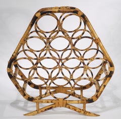 Mid-Century Modern Burnt Tortoiseshell Bamboo Rattan Wine Rack