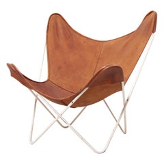 Fauteuil papillon de Knoll International en cuir brun cognac d'origine