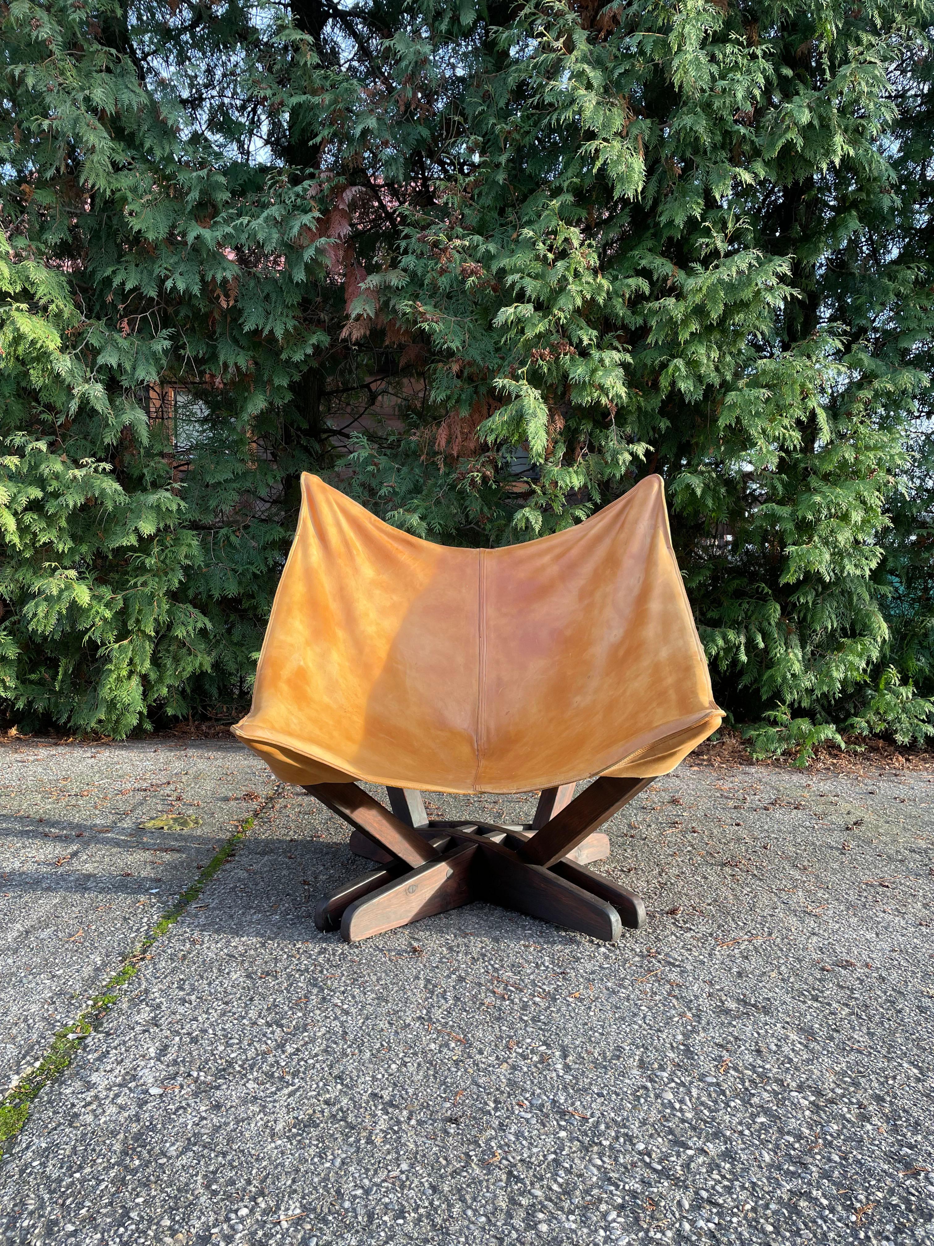 Mid-Century Modern Butterfly Leather Chair, Scandinavian Design, 1960s-1970s 8