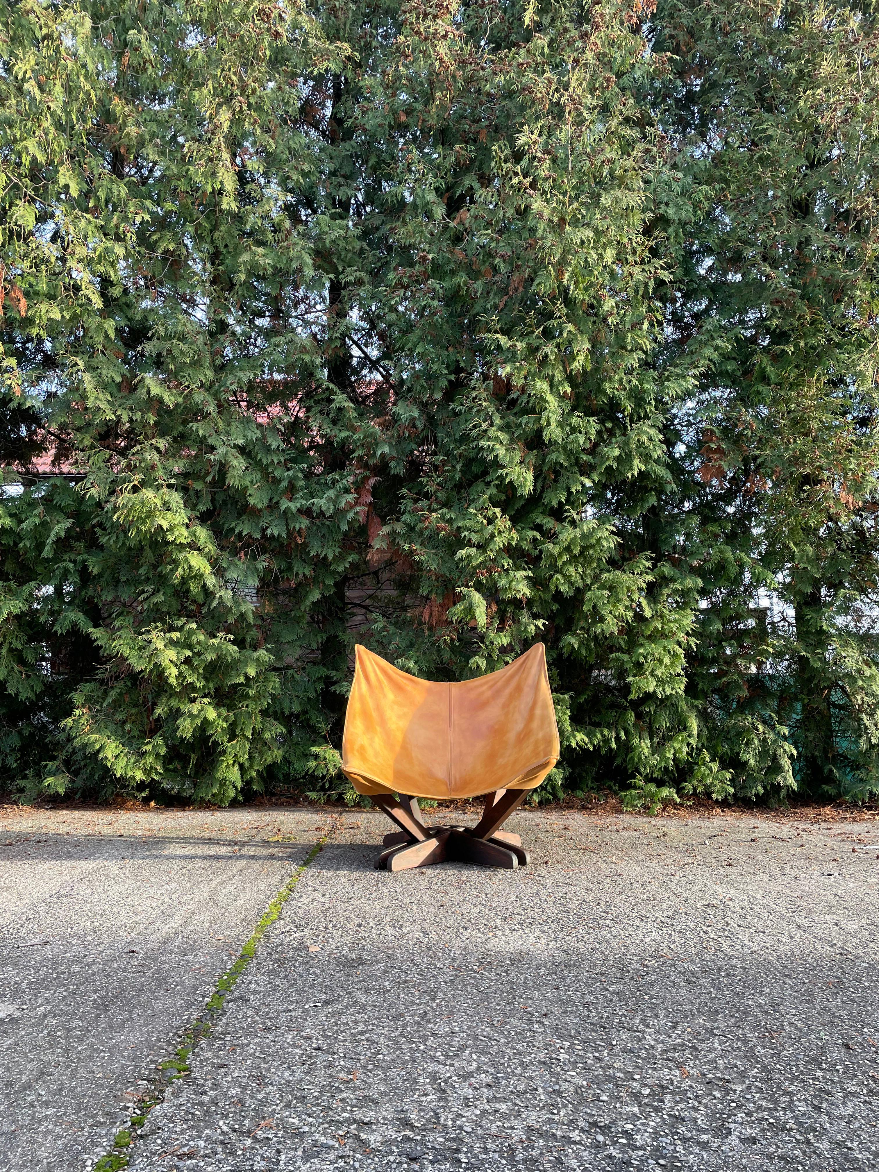 Mid-Century Modern Butterfly Leather Chair, Scandinavian Design, 1960s-1970s 9