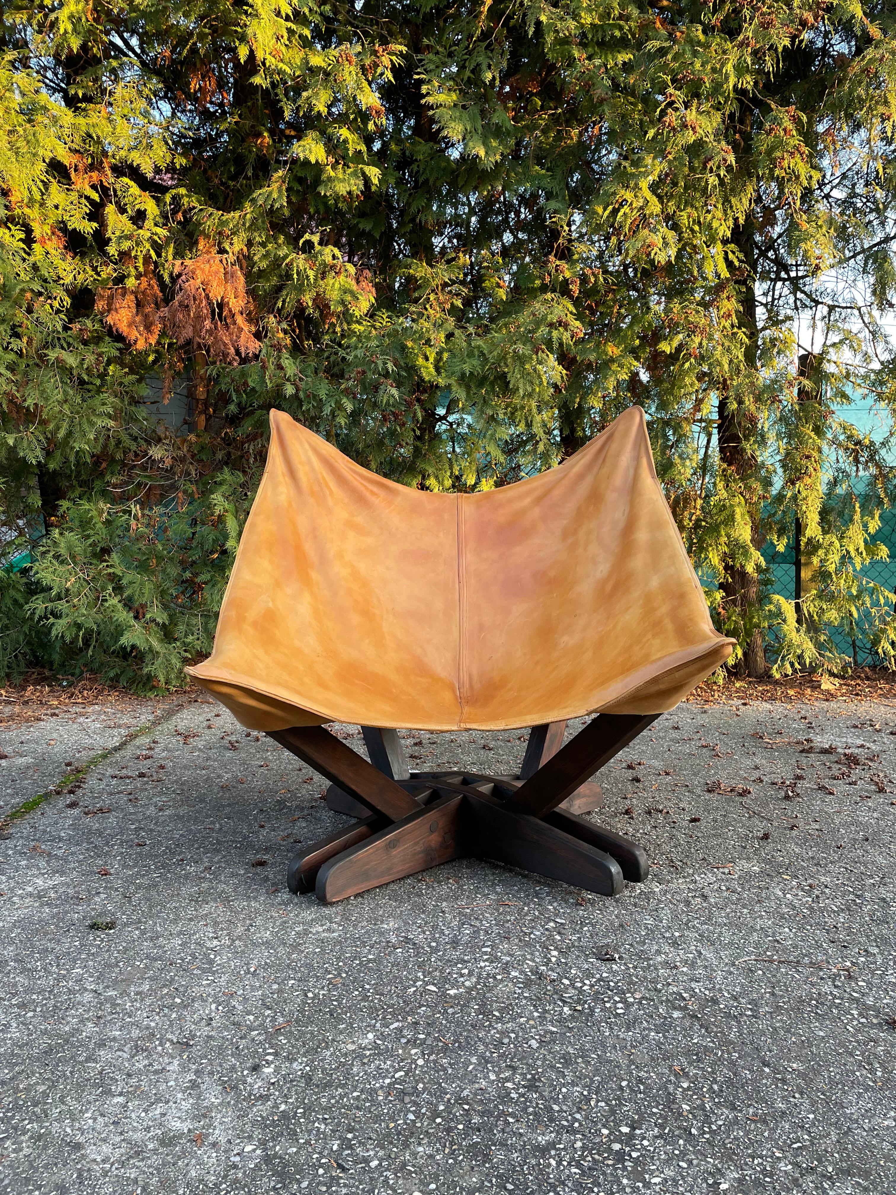 Mid-Century Modern Butterfly Leather Chair, Scandinavian Design, 1960s-1970s 10