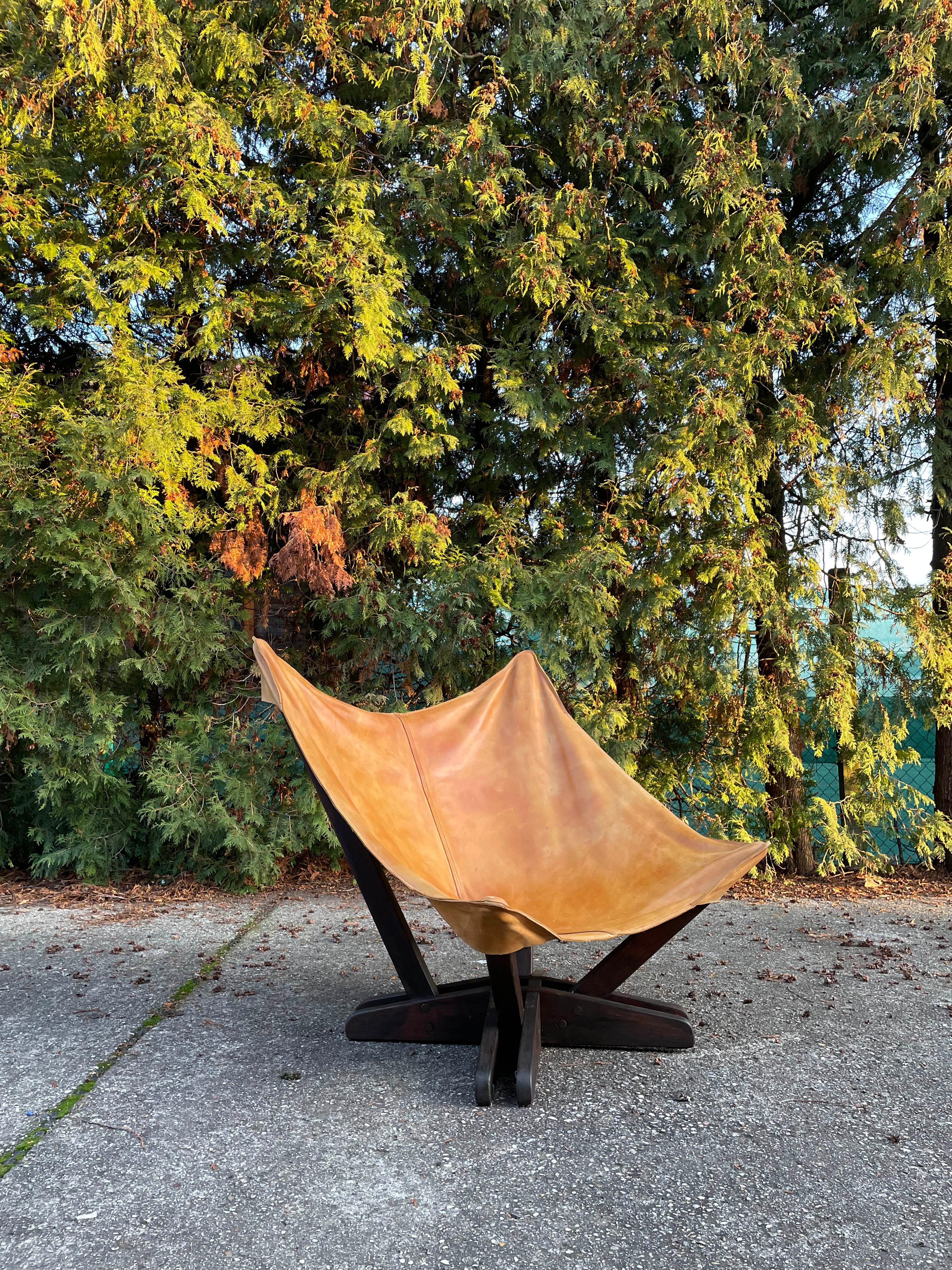 Mid-Century Modern Butterfly Leather Chair, Scandinavian Design, 1960s-1970s 12