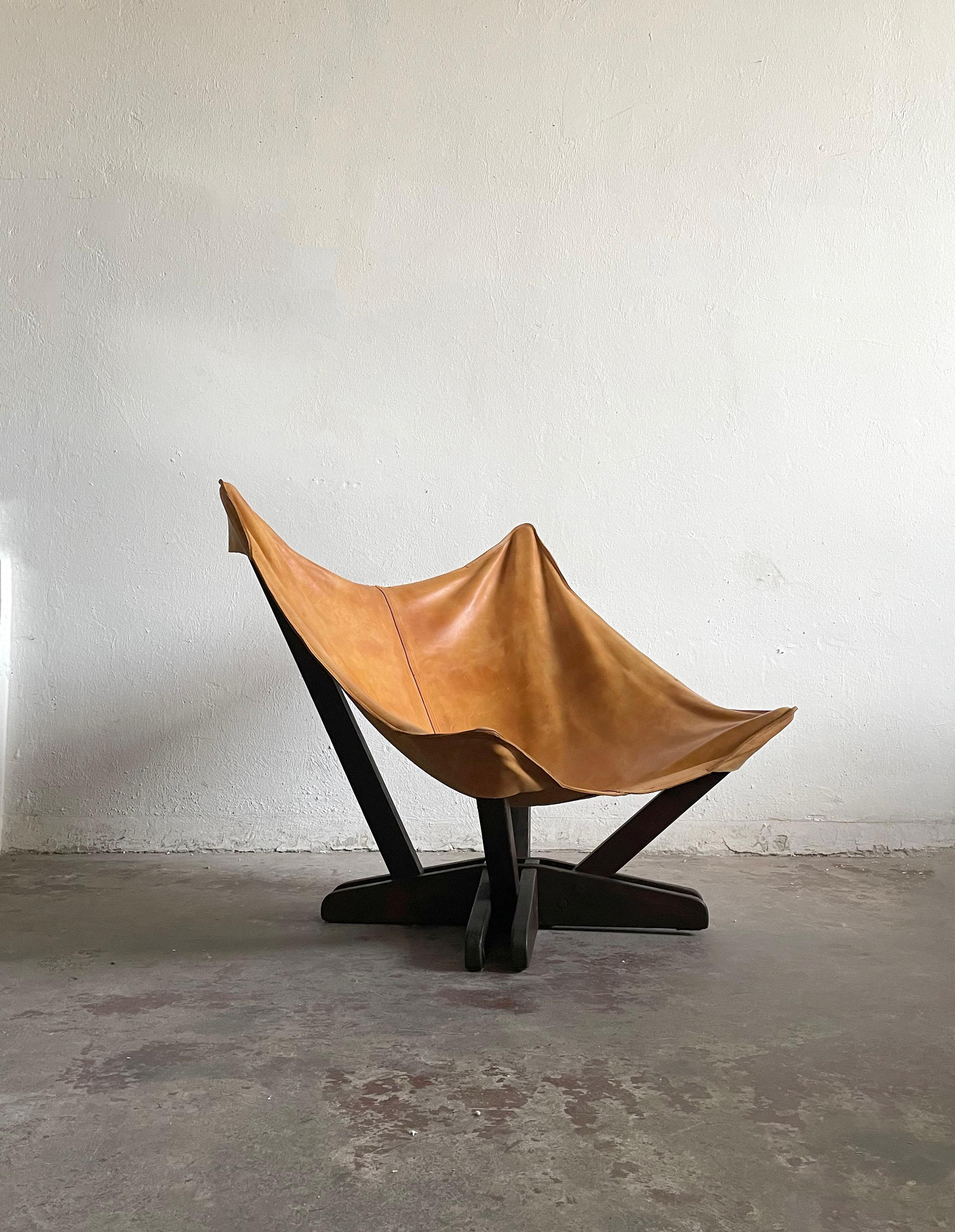 European Mid-Century Modern Butterfly Leather Chair, Scandinavian Design, 1960s-1970s