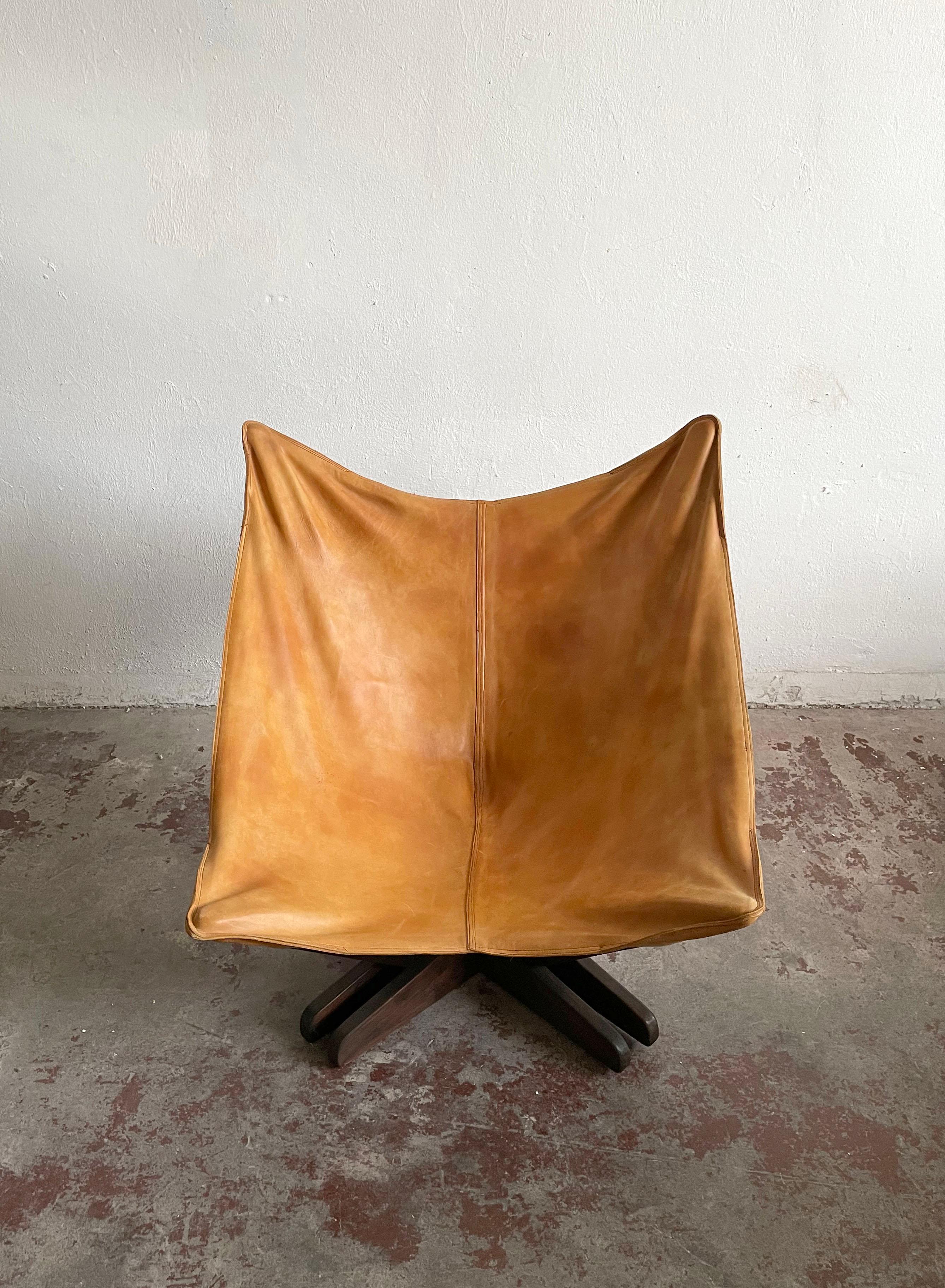 20th Century Mid-Century Modern Butterfly Leather Chair, Scandinavian Design, 1960s-1970s