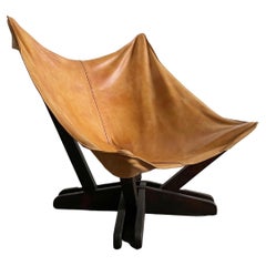 Mid-Century Modern Butterfly Leather Chair, Scandinavian Design, 1960s-1970s