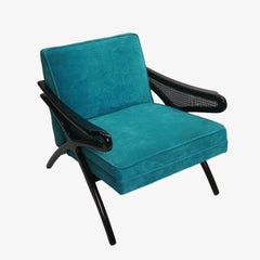 Mid-Century Modern Butterfly Lounge Chair in Peacock Blue Velvet