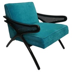 Retro Mid-Century Modern Butterfly Lounge Chair in Peacock Blue Velvet