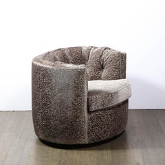 Mid-Century Modern Button Back Swivel Chair in Holly Hunt Ecriture Velvet
