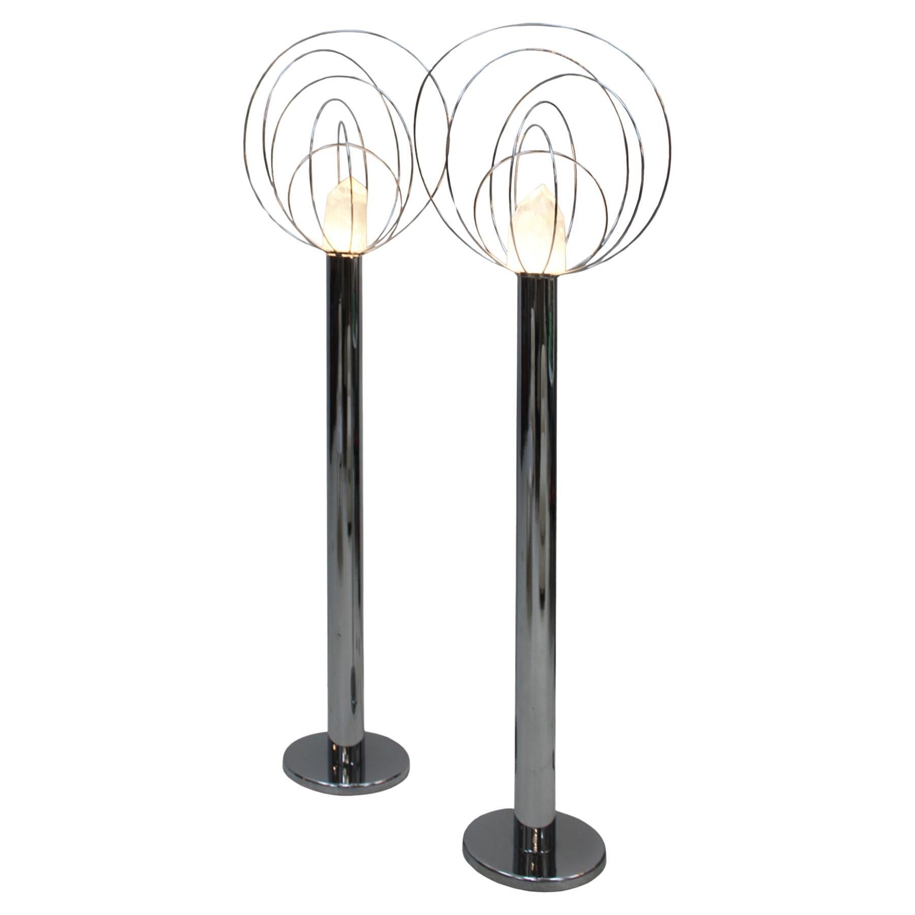 Mid-century Modern by Angelo Brotto Metal Barnaba Pair of Italian Lamps