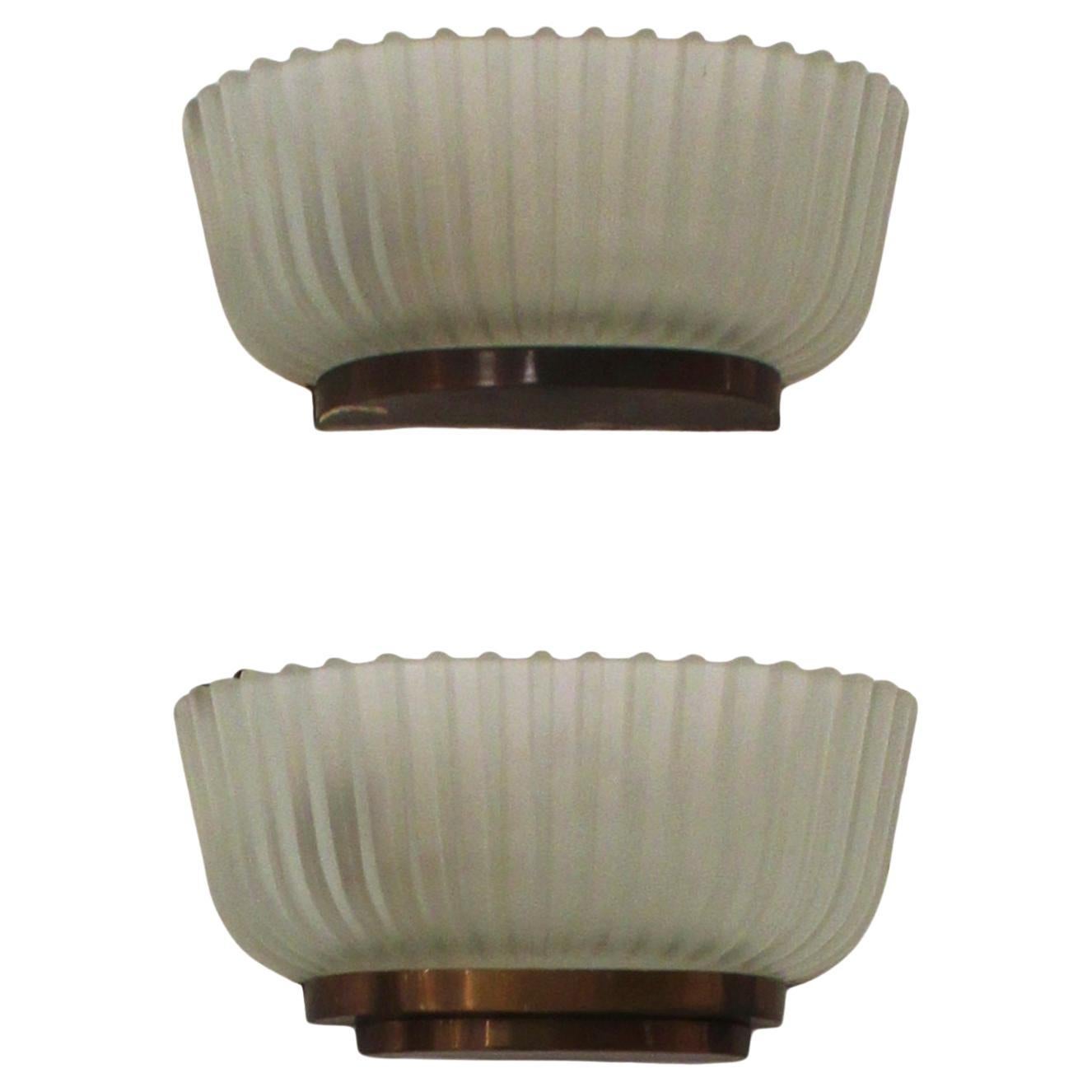 Mid-Century Modern by Archimede Seguso Couple of Italian Wall Lamps, Sconces For Sale