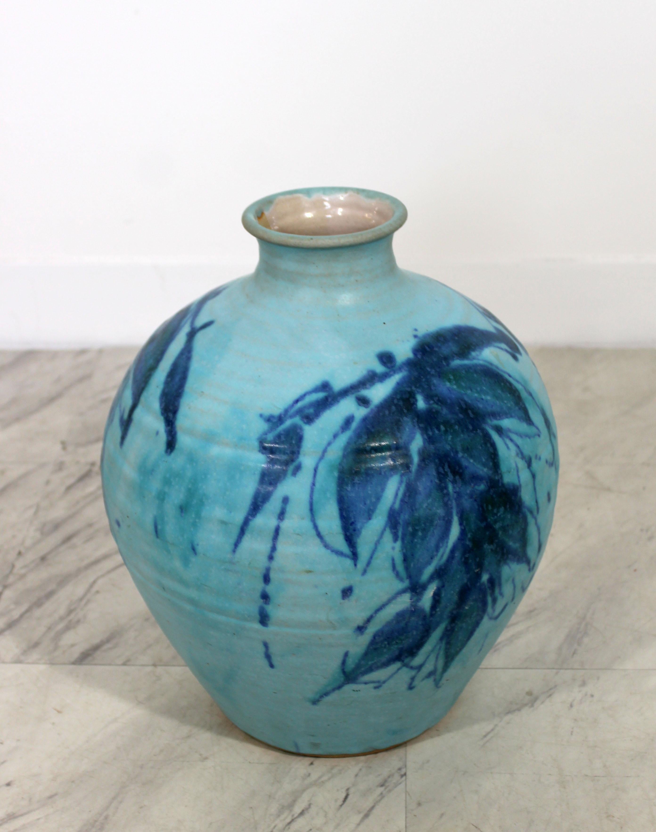 For your consideration is an rare exquisite, blue glazed ceramic pot, signed by J.T. Abernathy, circa the 1960s. Cranbrook Studio artist. Pot has a hole near the base for water to escape. In excellent condition. The dimensions are 9