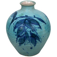 Mid-Century Modern by J.T. Abernathy Blue Glazed Ceramic Vase Vessel