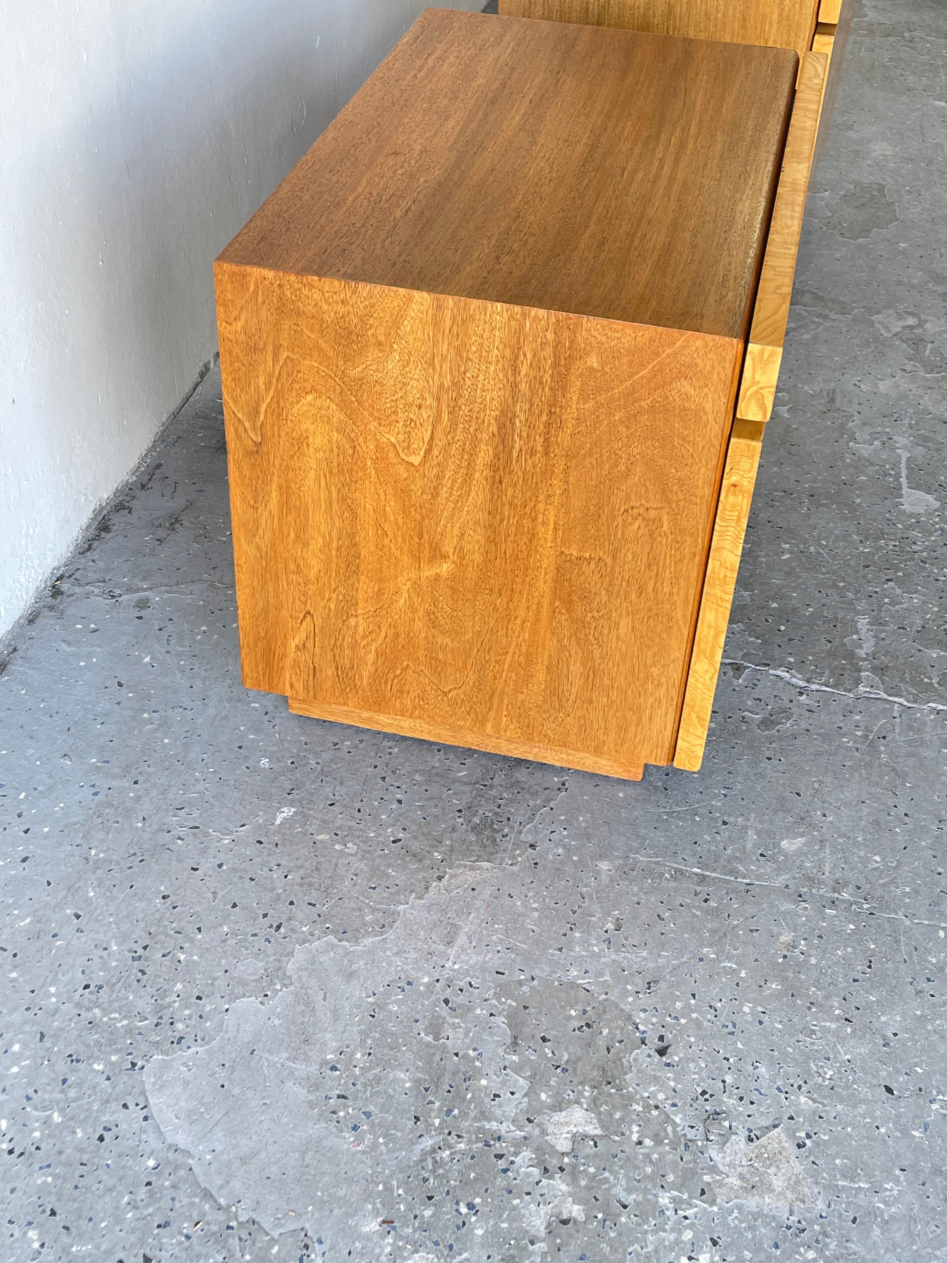 Mid-Century Modern by Roland Carter for Lane Burl Wood Nightstands 2