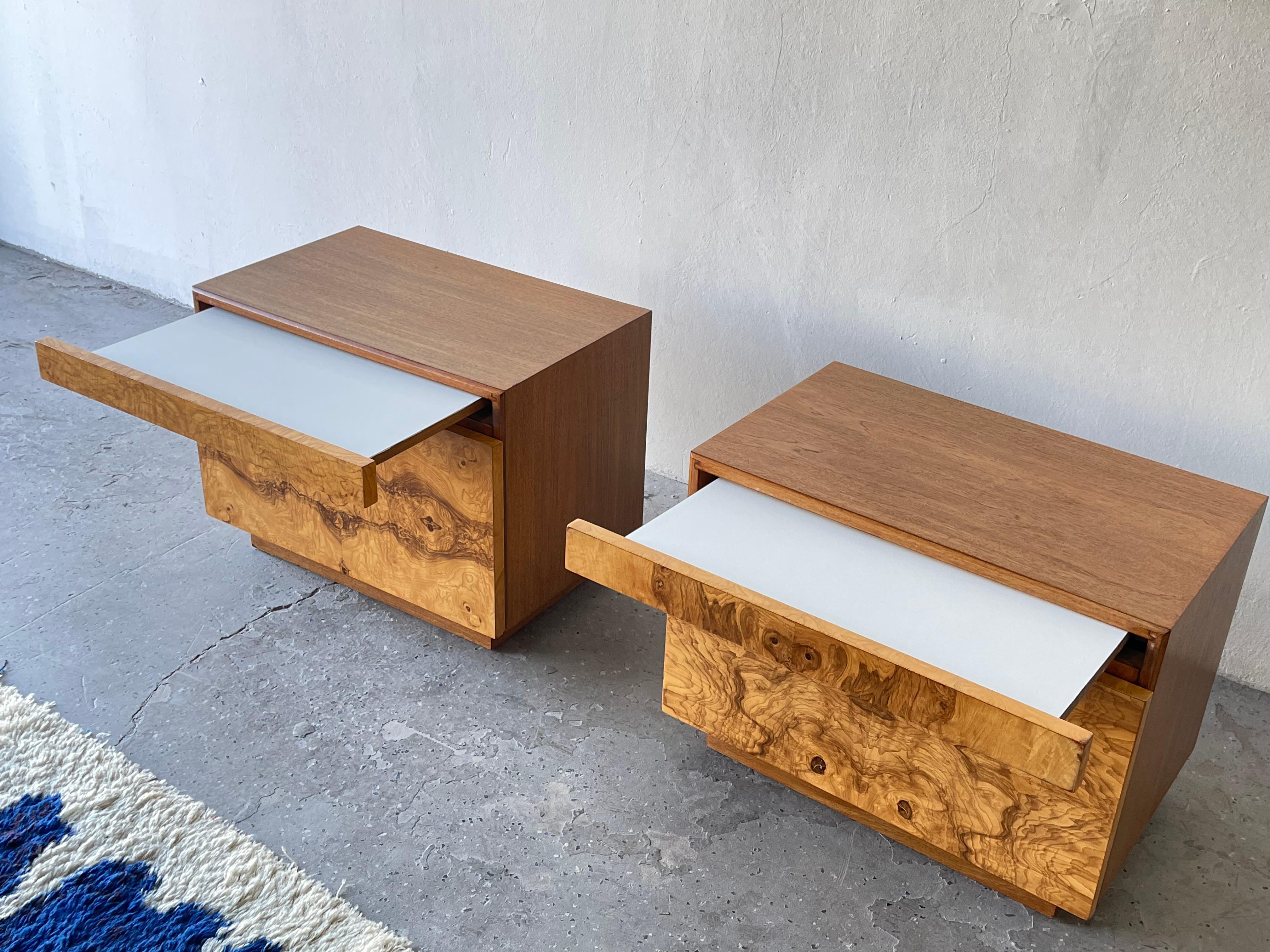 Mid-Century Modern by Roland Carter for Lane Burl Wood Nightstands 1