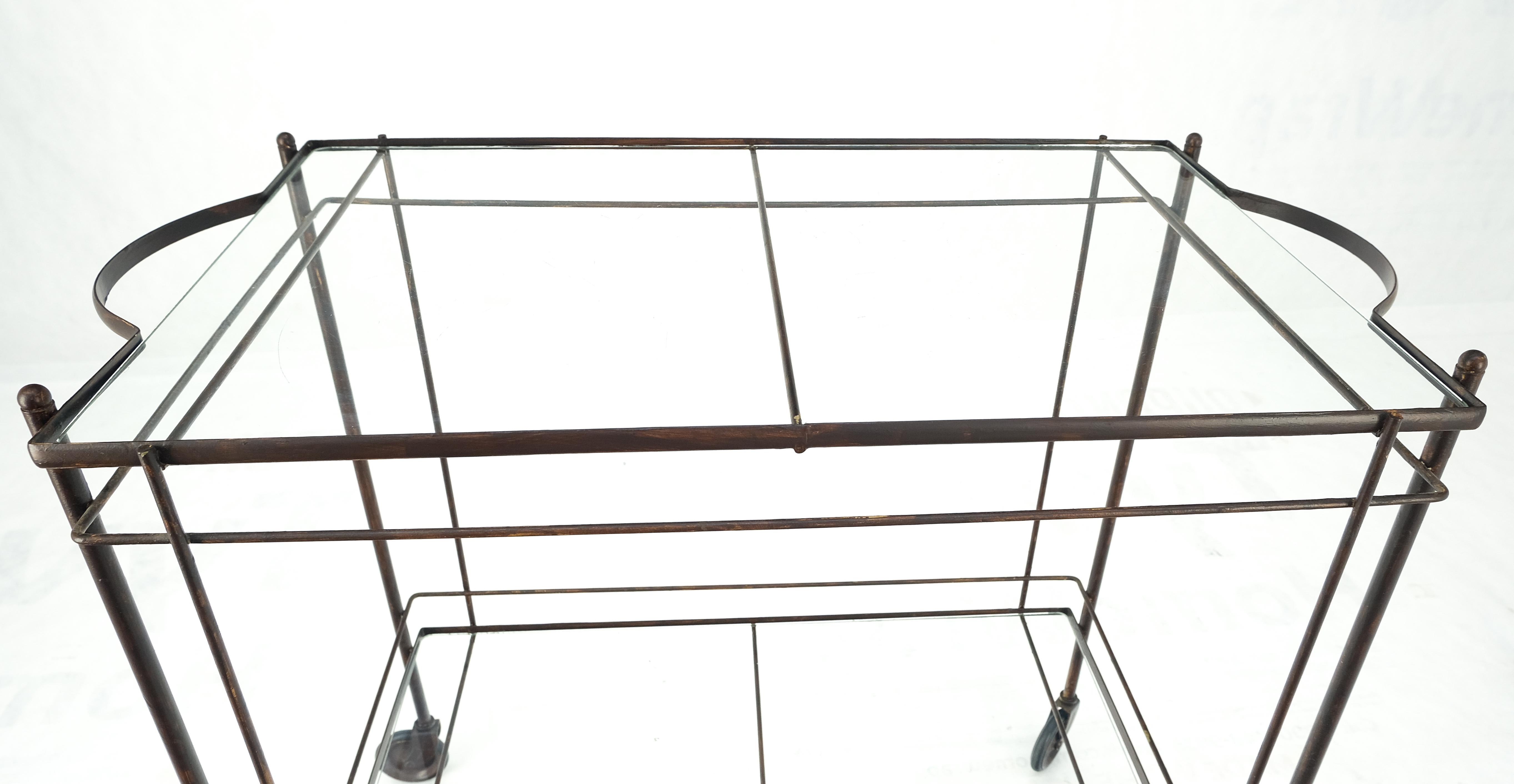 Mid Century Modern c1950s Rolling Brass Two Tier Rectangle Serving Cart Wheels  For Sale 3