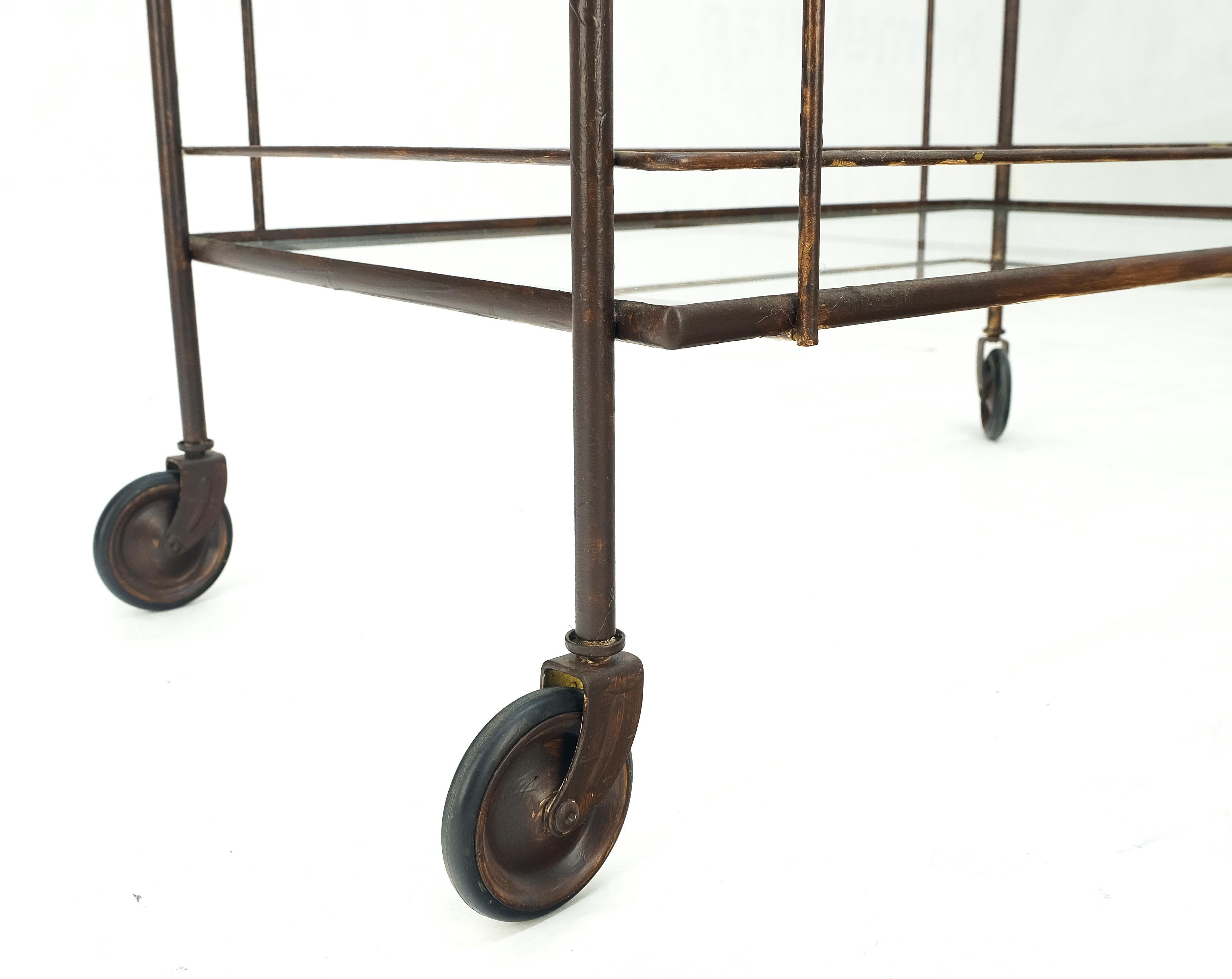 Mid Century Modern c1950s Rolling Brass Two Tier Rectangle Serving Cart Wheels  In Good Condition For Sale In Rockaway, NJ