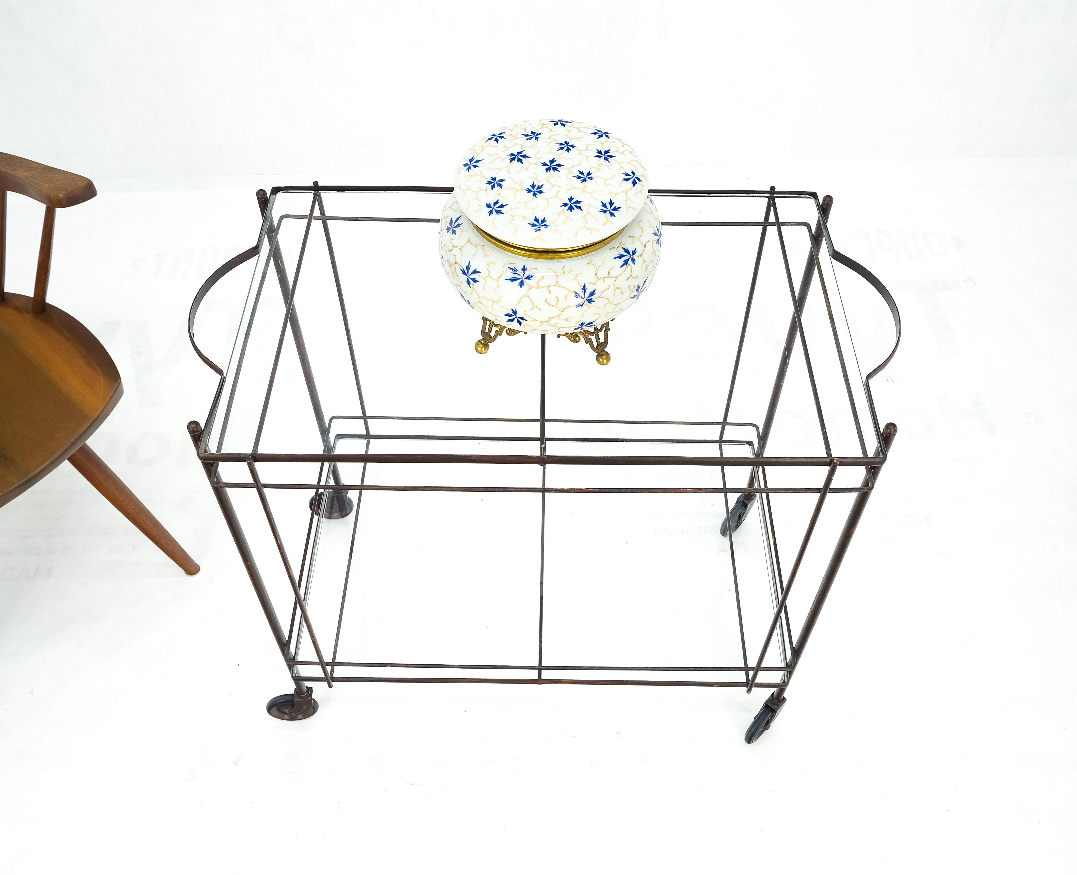 Mid Century Modern c1950s Rolling Brass Two Tier Rectangle Serving Cart Wheels  For Sale 1