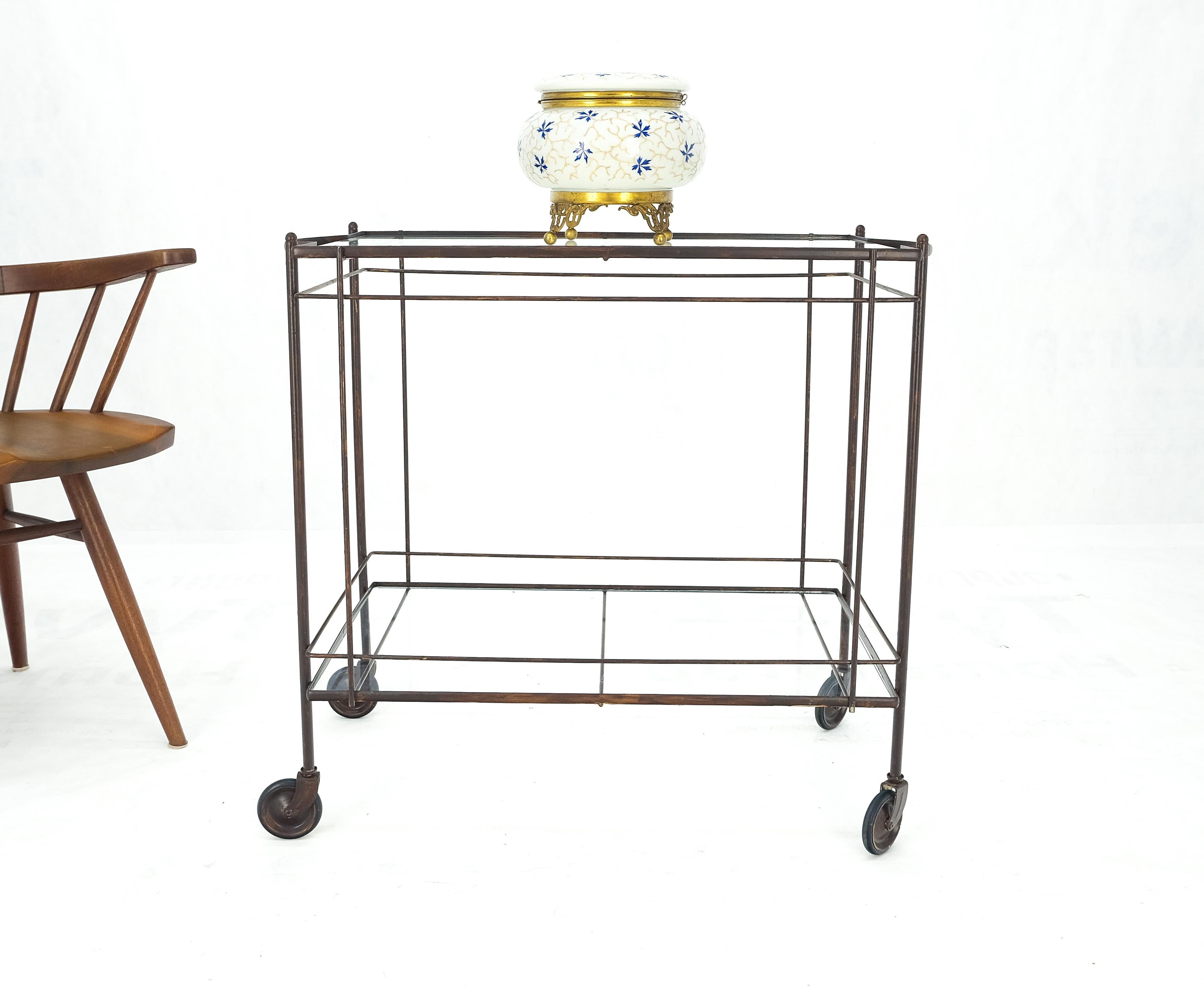 Mid Century Modern c1950s Rolling Brass Two Tier Rectangle Serving Cart Wheels  For Sale 2