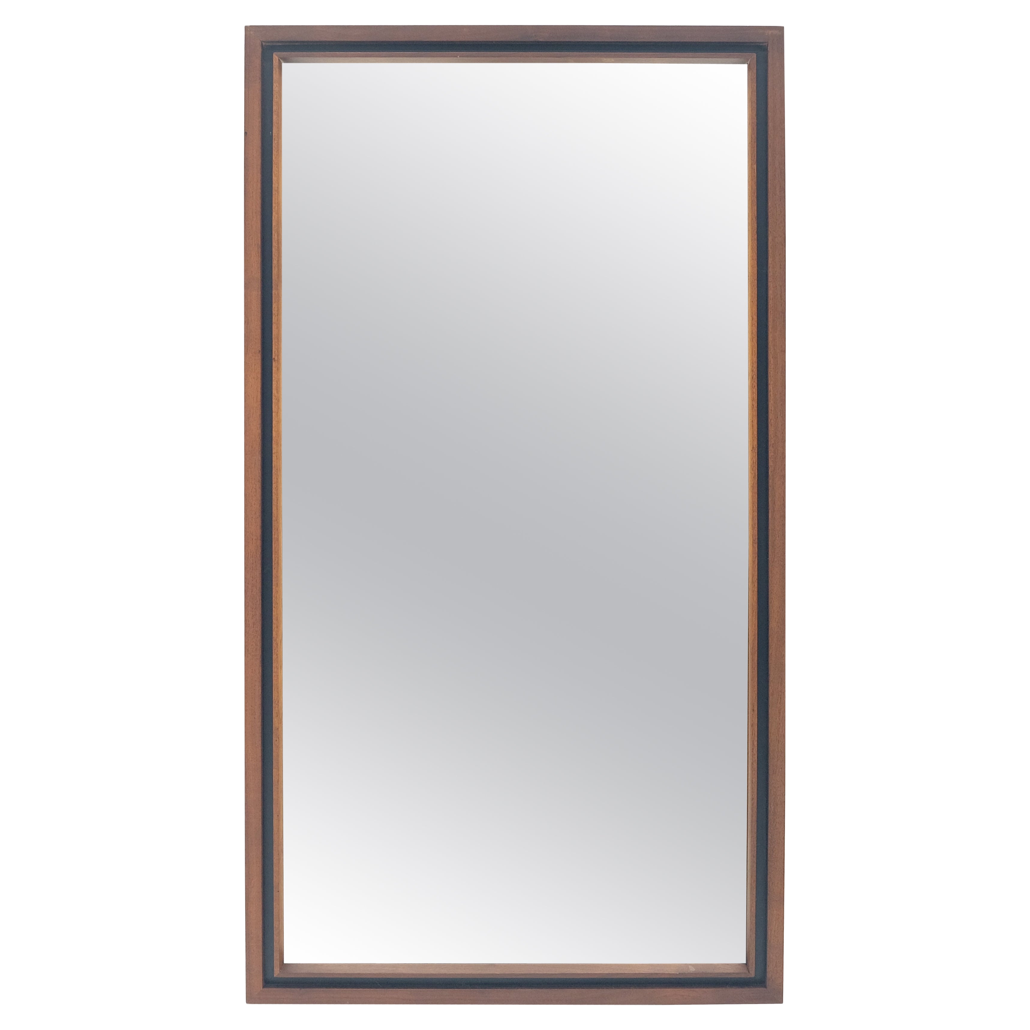 Mid Century Modern c1970s Oiled Walnut 25x46 Rectangle Wall Mirror Mint For Sale