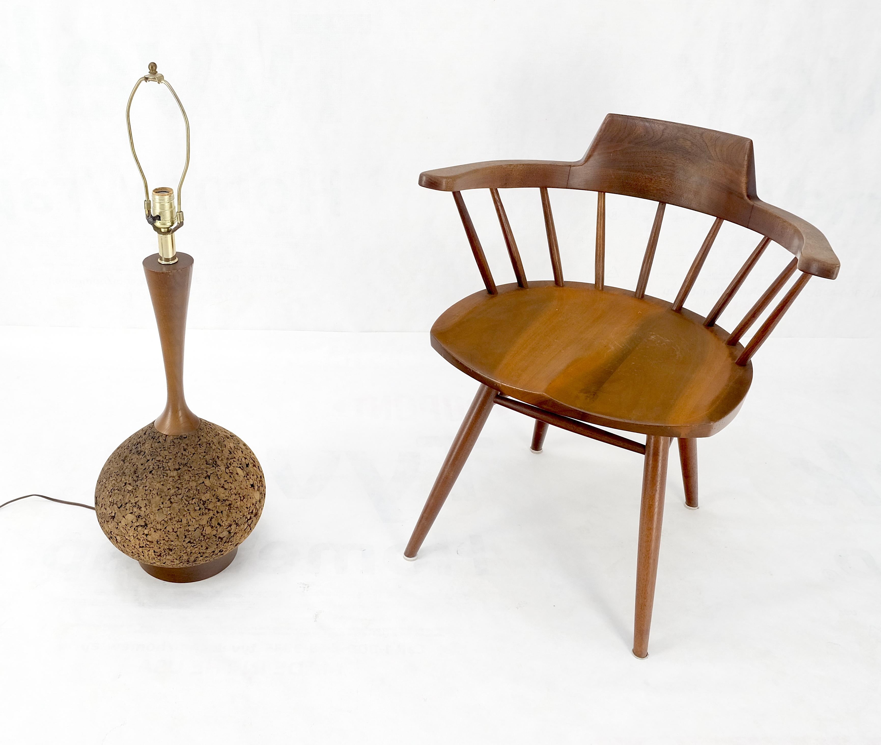 Brass Mid Century Modern c1970s Onion Bulb Shape Turned Cork & Walnut Table Lamp MINT!