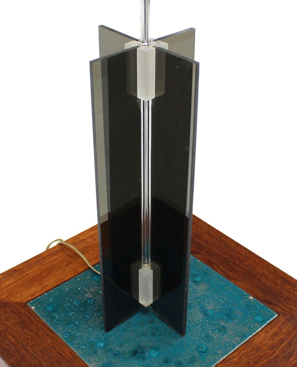 Smoked Glass Mid Century Modern c1970s Smoked Lucite X-Base Chrome Table Lamp For Sale