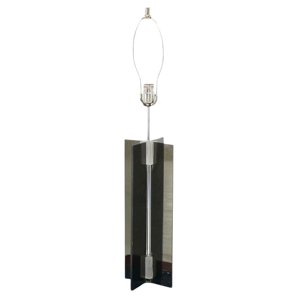 Mid Century Modern c1970s Smoked Lucite X-Base Chrome Table Lamp For Sale