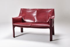 Mid-Century Modern Cab 414 Two-Seat Sofa in Bordeaux Leather by Mario Bellini