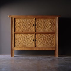 Mid Century Modern Cabinet in Oak, Hand carved by a Danish Cabinetmaker, 1950s