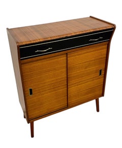 Mid Century Modern Cabinet or Book Shelf Sliding Doors and Brass Toned Hardware