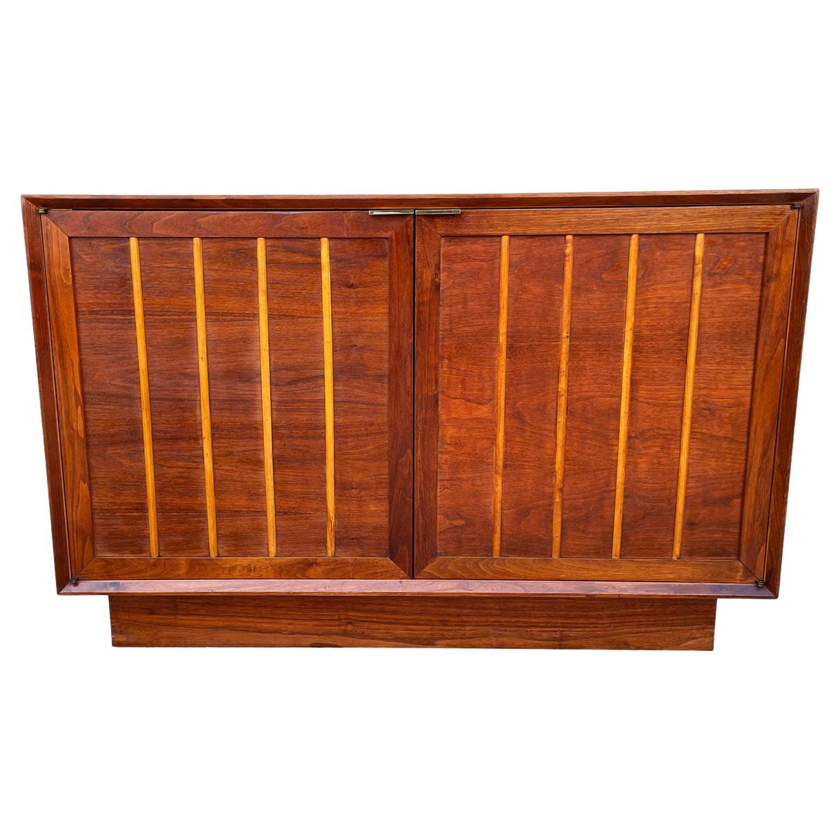 Mid Century Modern Walnut Etagere Credenza Room Divider Tambour Door