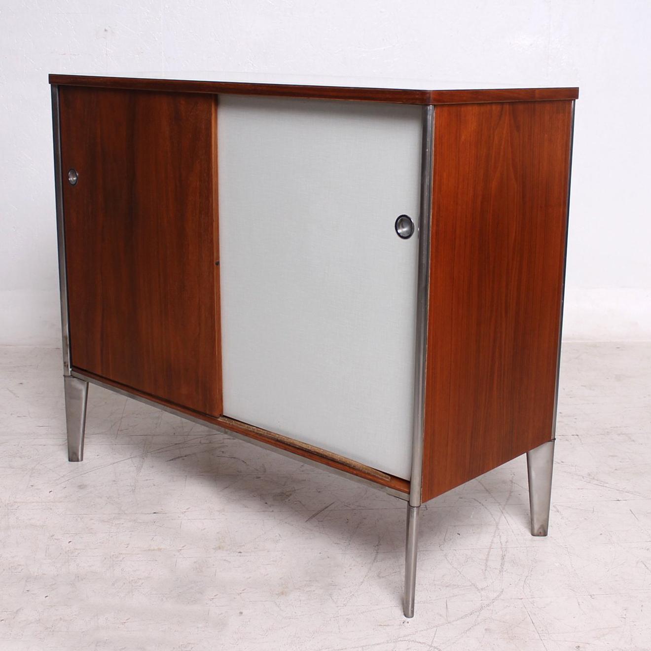 Aluminum Mid-Century Modern Cabinet Walnut Plywood Eames Nelson Era