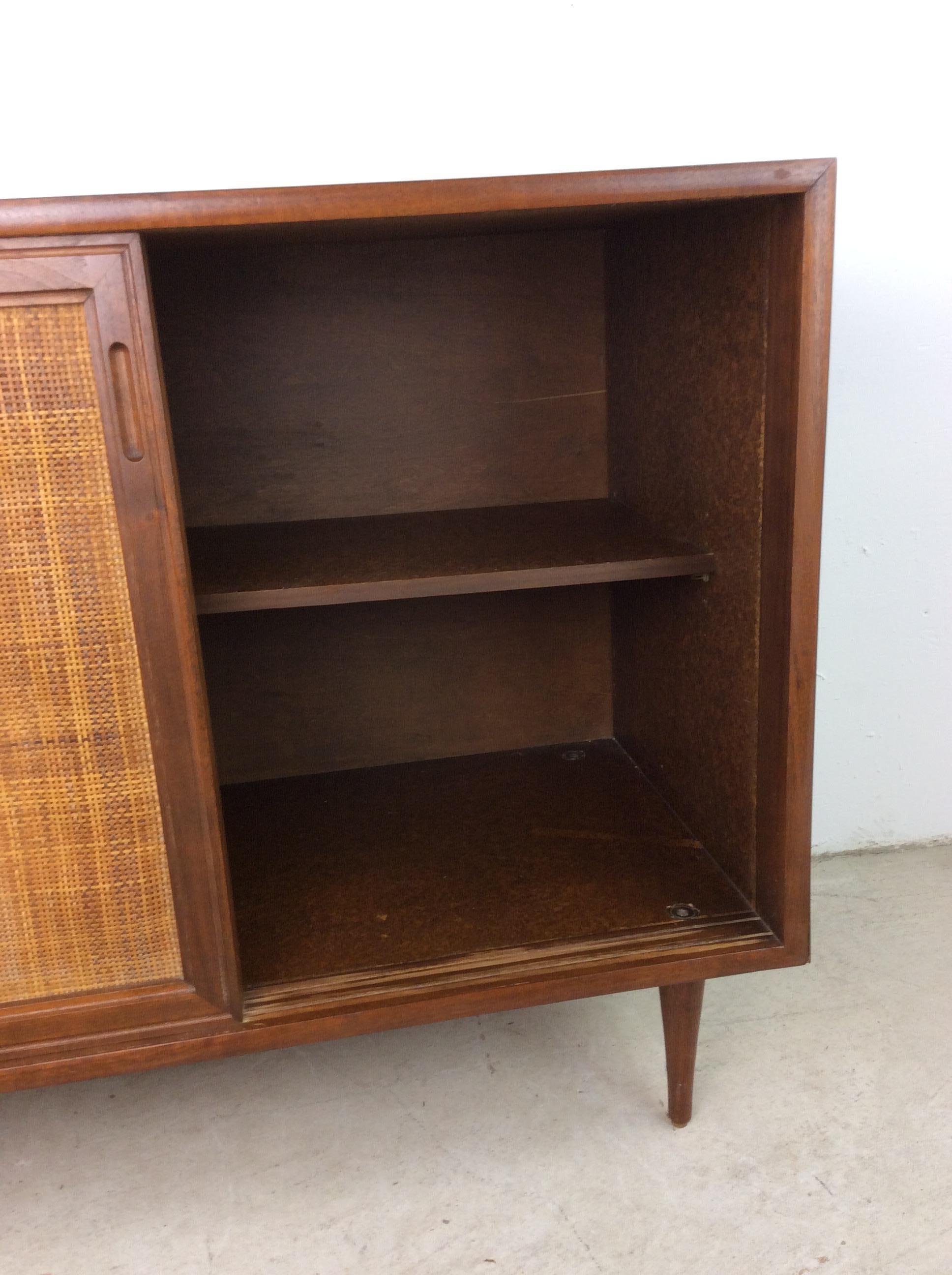 Mid Century Modern Cabinet with Sliding Cane Doors 4