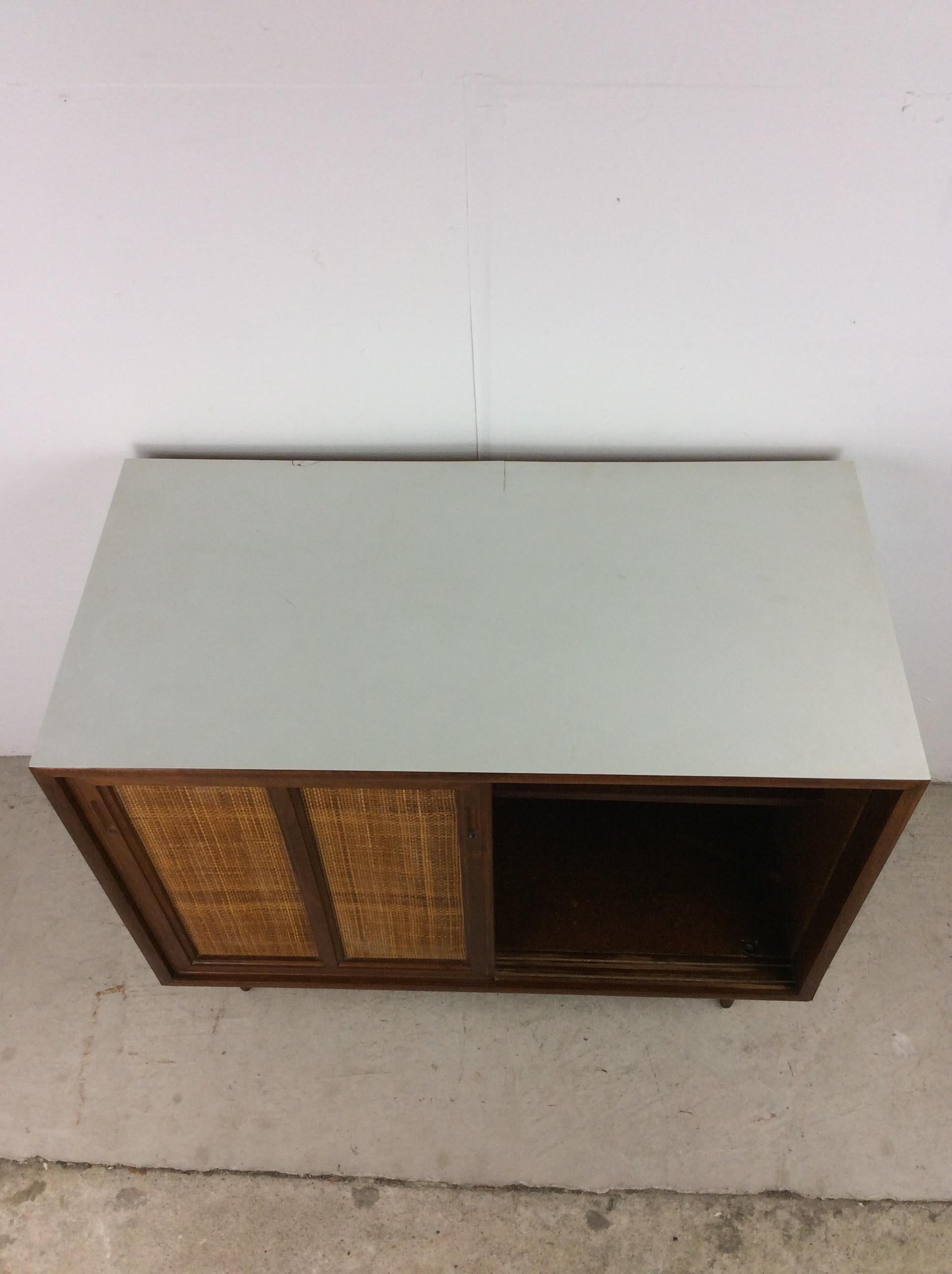 Mid Century Modern Cabinet with Sliding Cane Doors 6