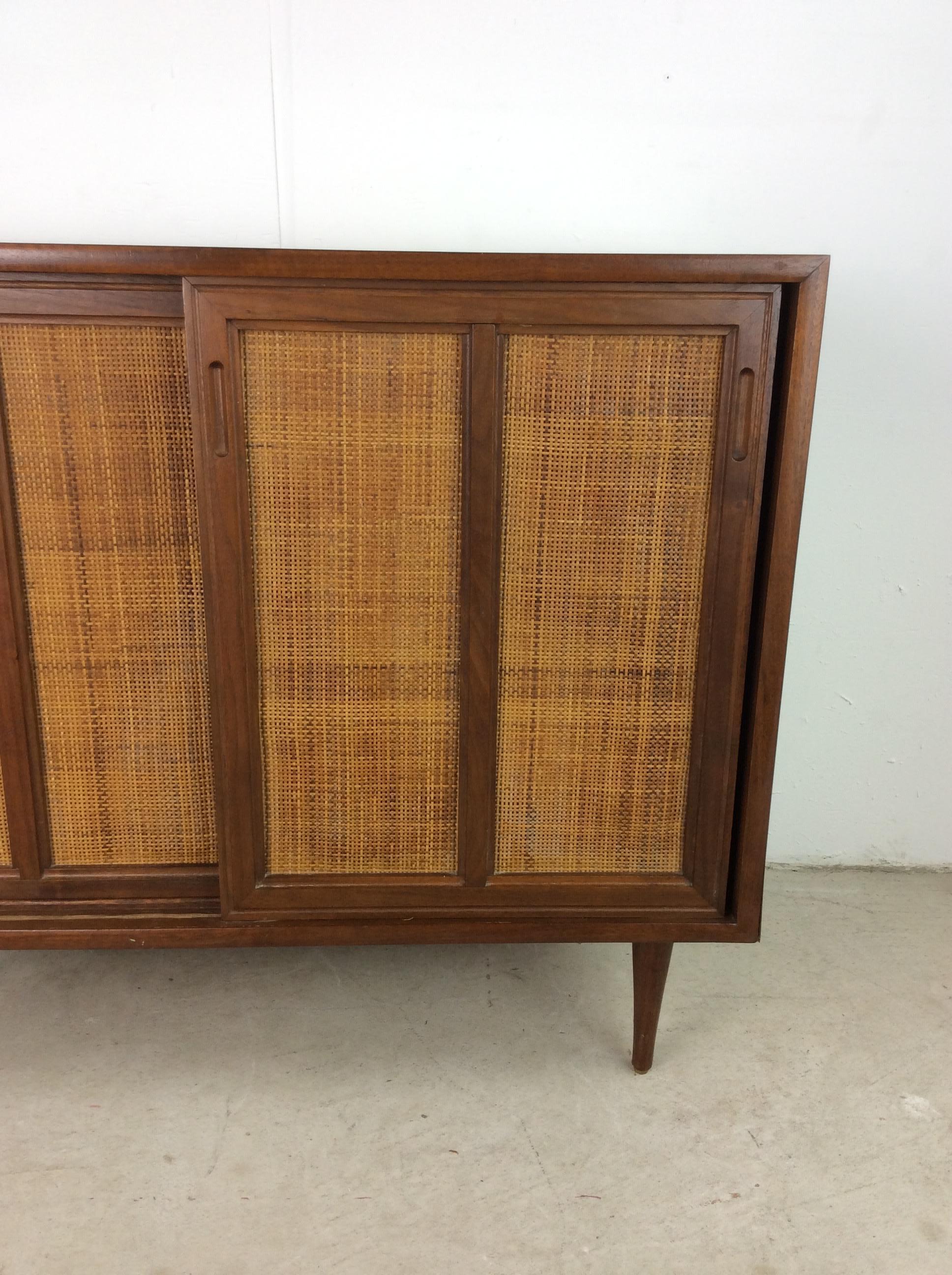 American Mid Century Modern Cabinet with Sliding Cane Doors