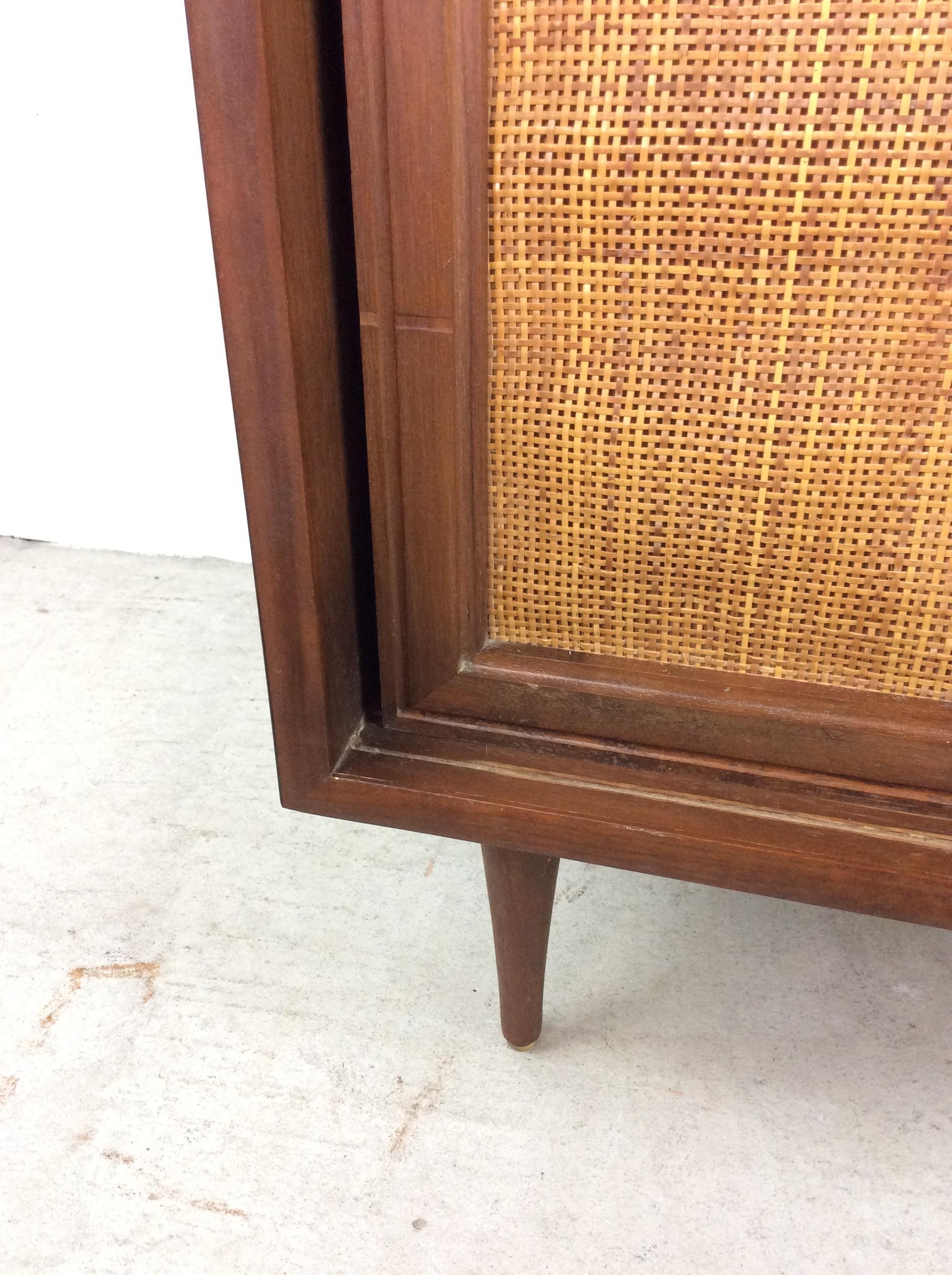 Veneer Mid Century Modern Cabinet with Sliding Cane Doors