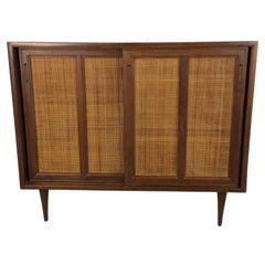 Mid Century Modern Cabinet with Sliding Cane Doors